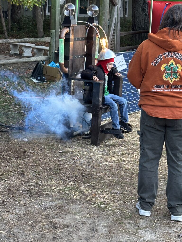 Operation Halloween haunted trail smoke effect prop with Scout in costume